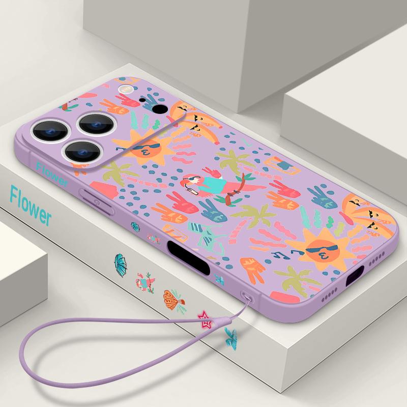 For iPhone 17 Pro Max Case Colorful Cartoon Pattern Soft Silicone Lanyard Cover For iPhone 16 Pro Max Cover iPhone 15 14 13 12 11 16E Air
