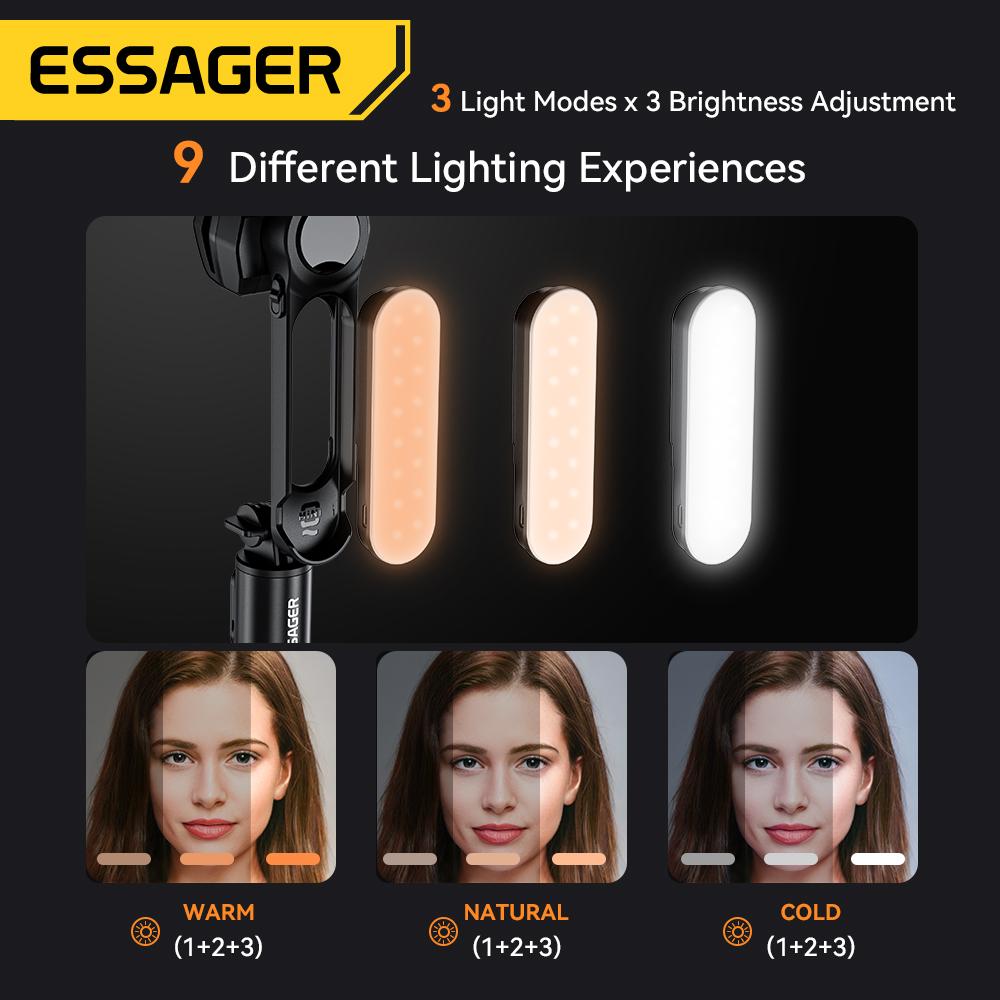 Essager Q09 Handheld Gimbal Wireless Bluetooth Led Selfie Stick Gimbal Stabilizer Tripod For Iphone Cell Phone Smartphone Gimble