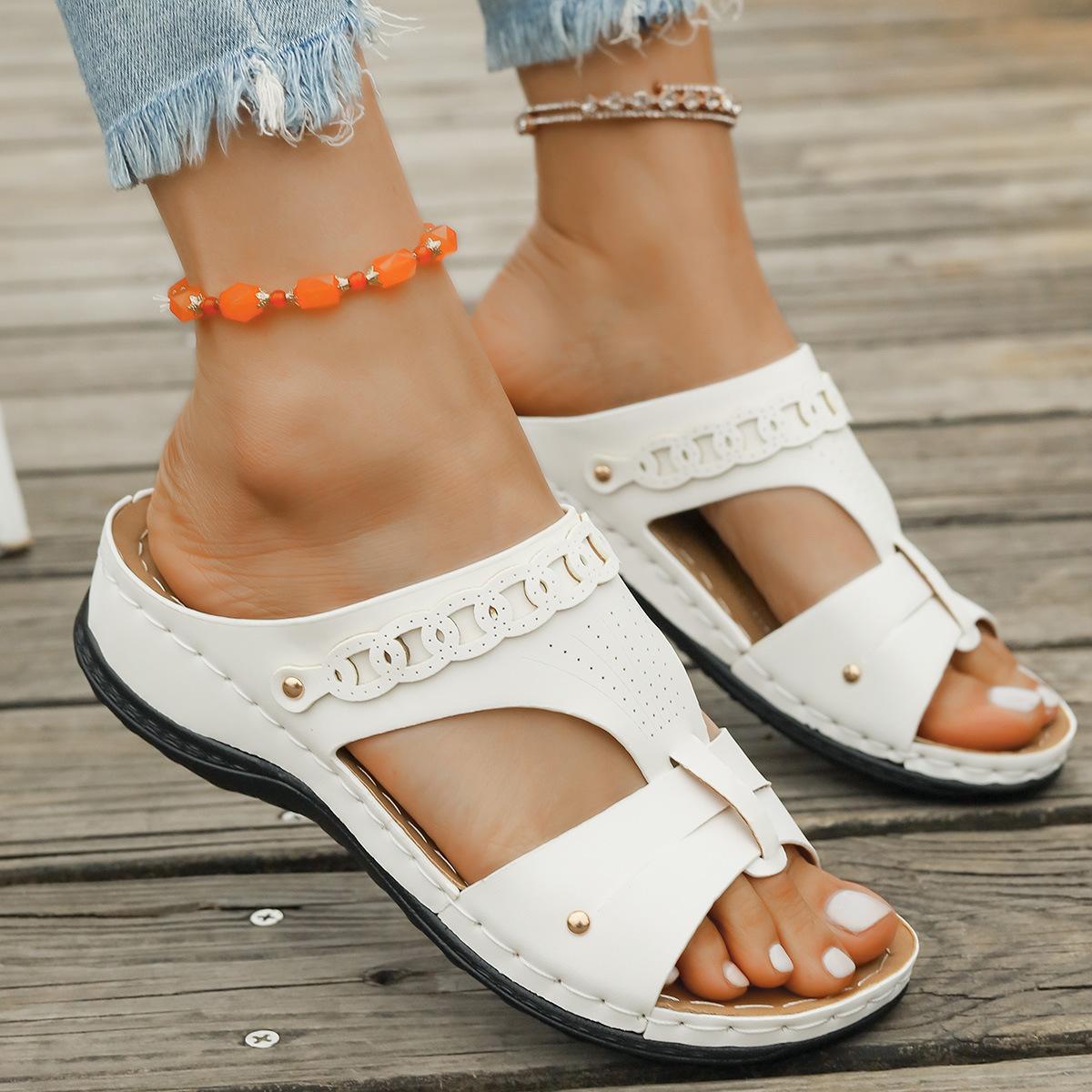 

Large size wedge heel slippers women s summer 2025 new wedge heel sandals popular sandals women s spot 43 білий