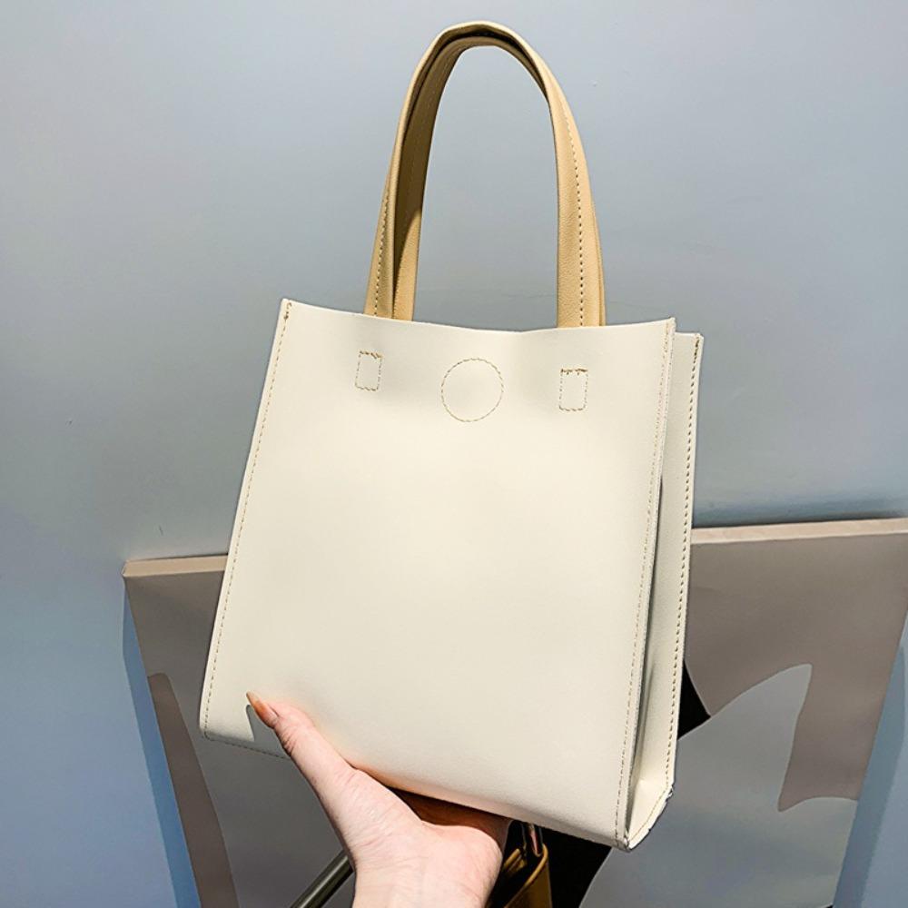 

Solid Color Soft PU Tote Bag Square Single Shoulder Bag Storage Bag Women Handbag Daily чорний