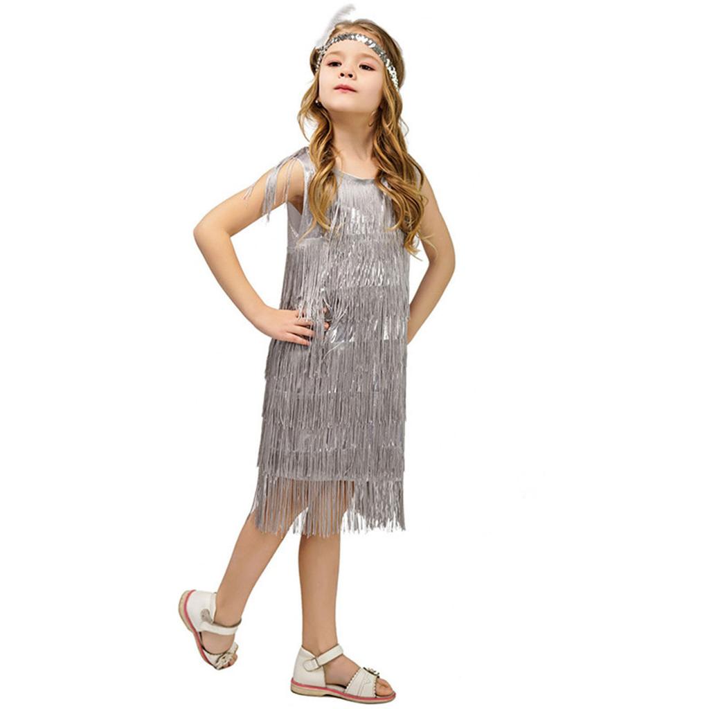 Girl Party Dress Girls Flapper Dress Carnival Sequins Fringe Latin Dance Dress Tassel Tango Dress Ballroom Costume With Feather