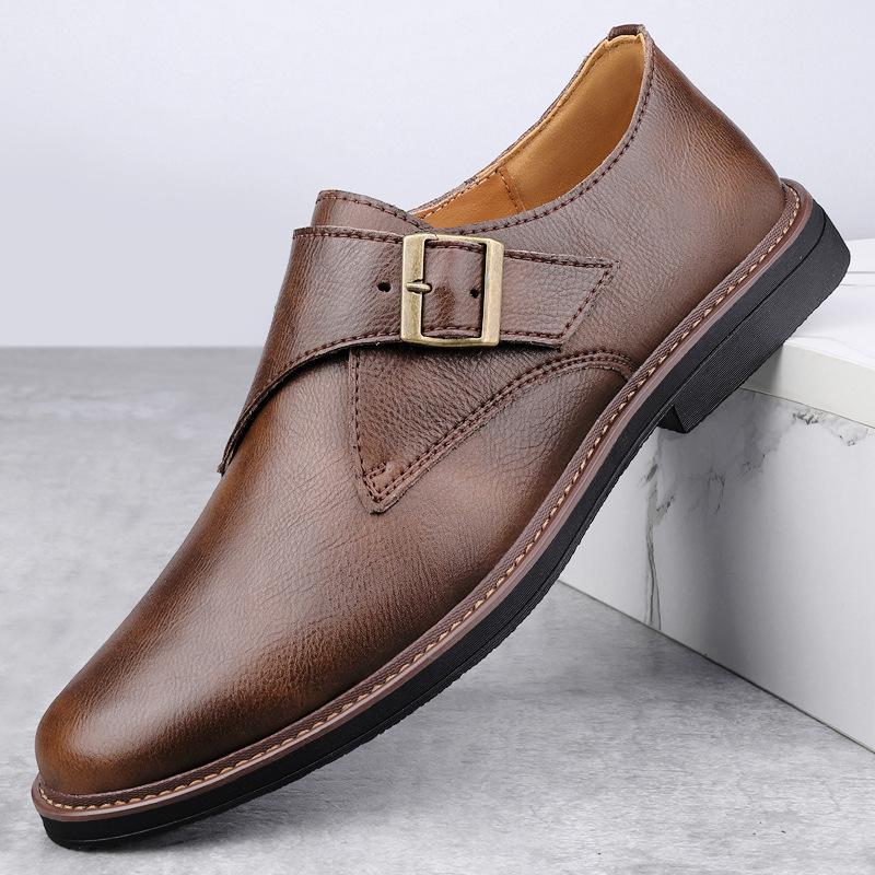 

Spring and Autumn Men s Business Leather Shoes Foreign Trade Dress Pointed British Small Leather Shoes Trend Wooden Heel Soles Single Shoes Men s Sho 44