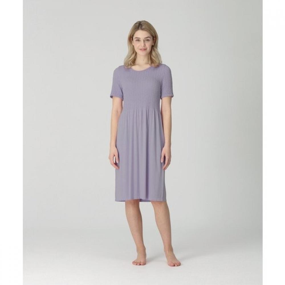 New Modal Smocking Short Sleeve Midi Dress Nfwsd4005 FREE/PURPLE