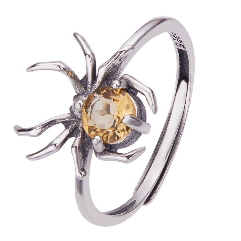 Spider Natural Purple Citrine Topaz Garnet Peridot Ring Women'S S925 Sterling Silver Colored Treasure Open Ring