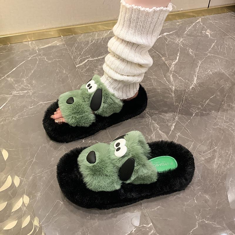 2025 Herbst und Winter neue Übergröße dicksohlige Wollpantoffeln mit einem Wort zum Draußen Tragen zu Hause warme lässige Hausschuhe