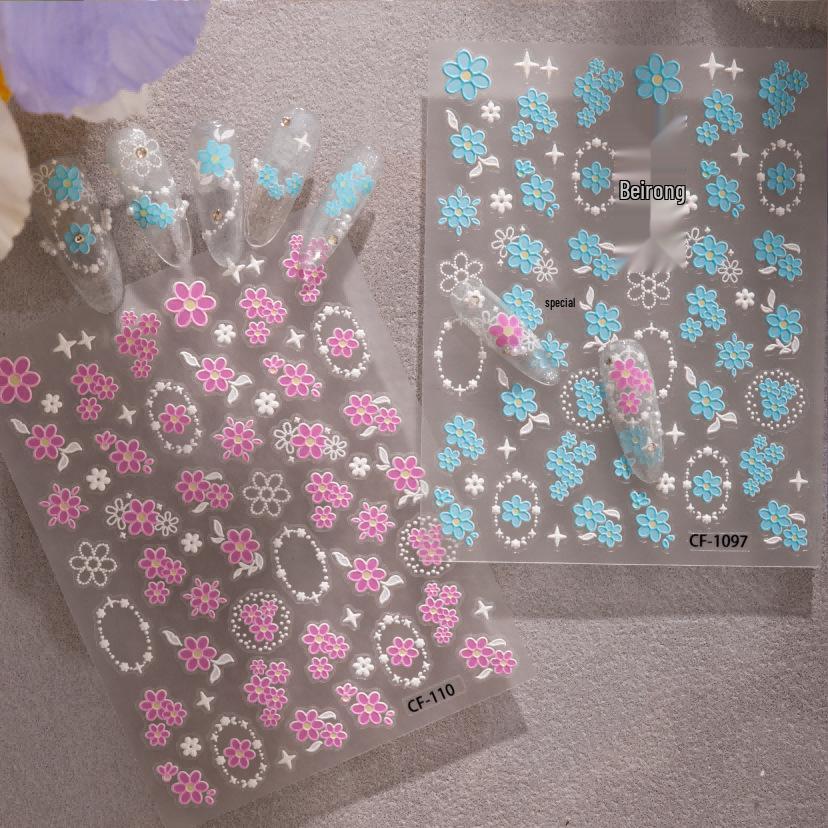 Cyansea Light Blue Floral Nail Art Stickers - Cute Leaf & Blooming Flowers Design with Back Adhesive