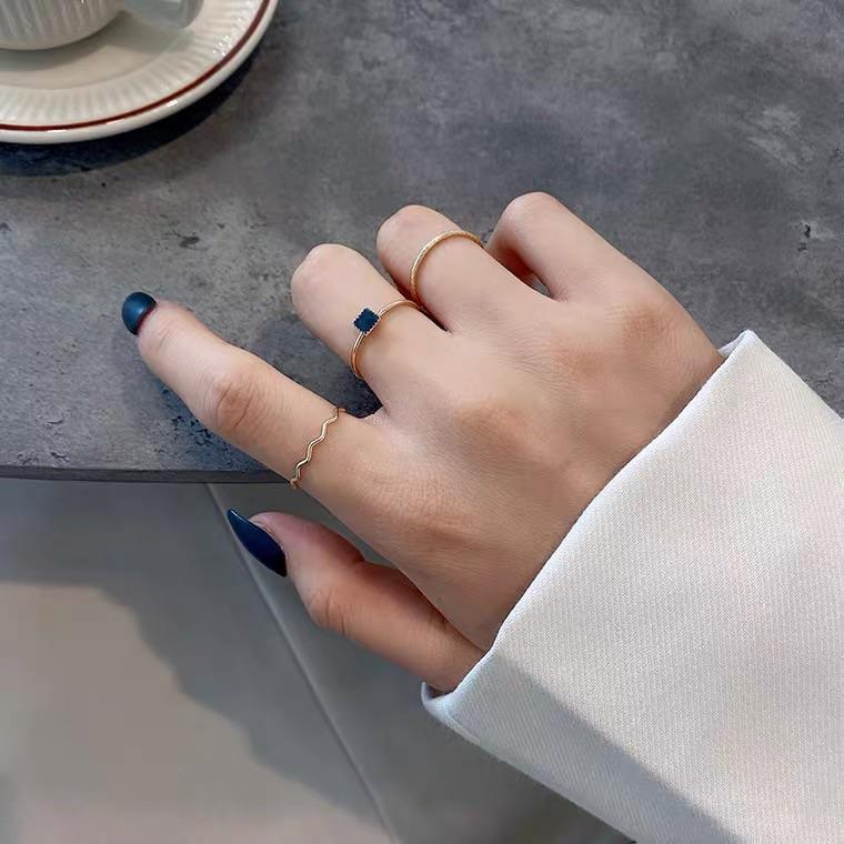 Color Irregular Hollow Double Line Geometric Set Ring Female Simple Unique Design Fashion Adjustable Jewelry Gift
