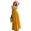 Beautiful yellow v-neck suspender dress for travel and vacation, women's waist and thin swinging seaside dress