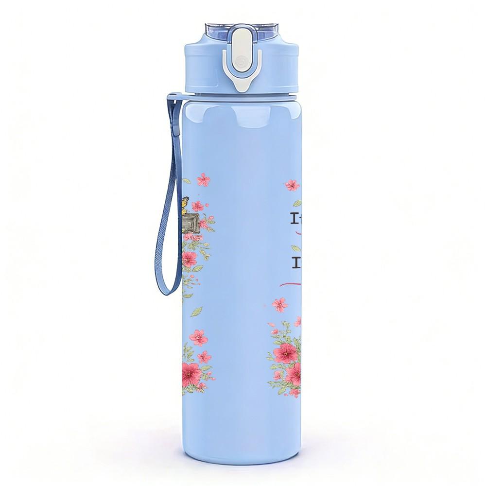 1PC Two Piece Floral Religious Text Print 750ml Color Plastic Sports Water Bottle Leakproof Flip Straw Lid Suitable for Sports Office Home Use