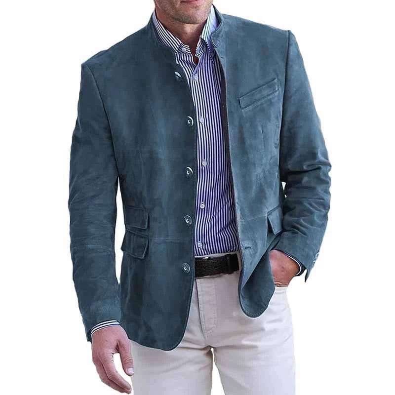 Otoño Invierno Chaqueta Blazer Casual de Ante para Hombre Manga Larga Color Sólido Botón Simple Chaquetas de Moda