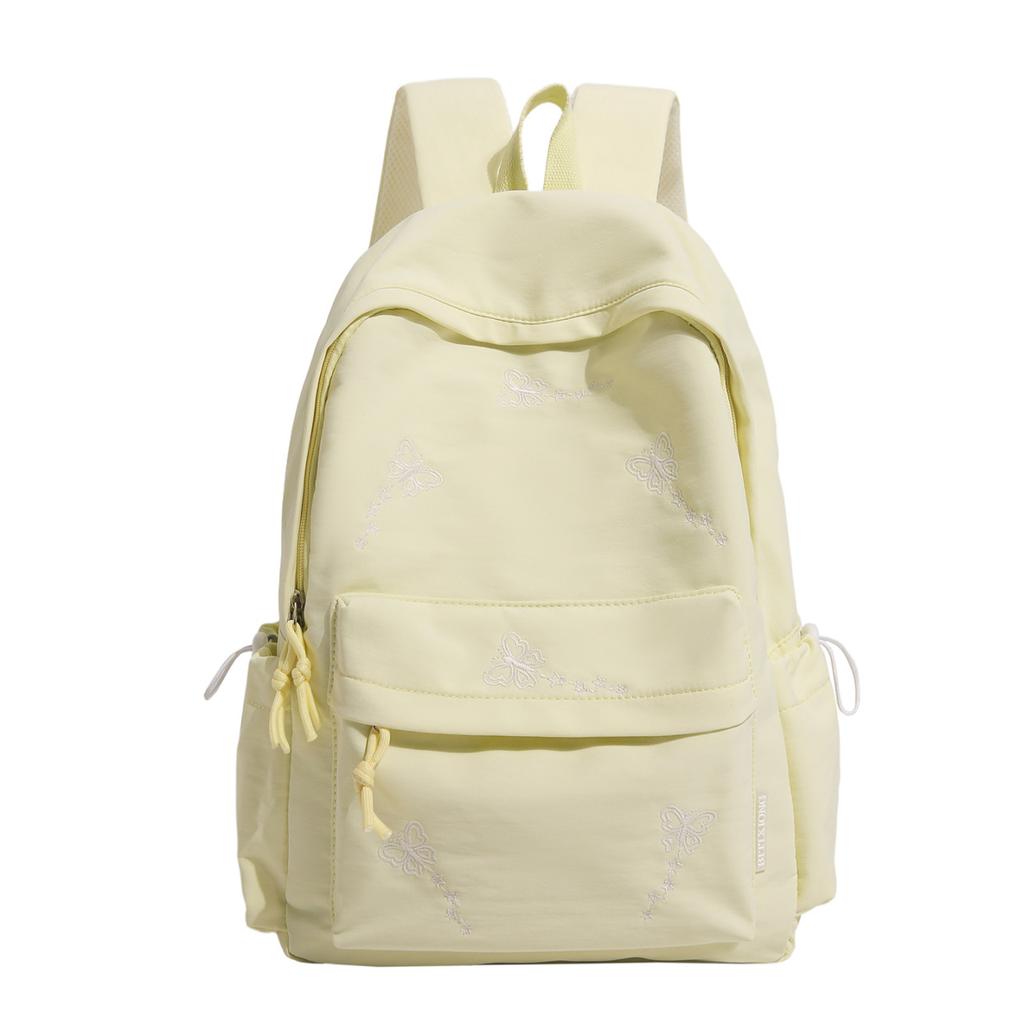 Cute Butterfly Embroidered School Backpack with Front Pocket Casual Daypack for Girls Daily Use