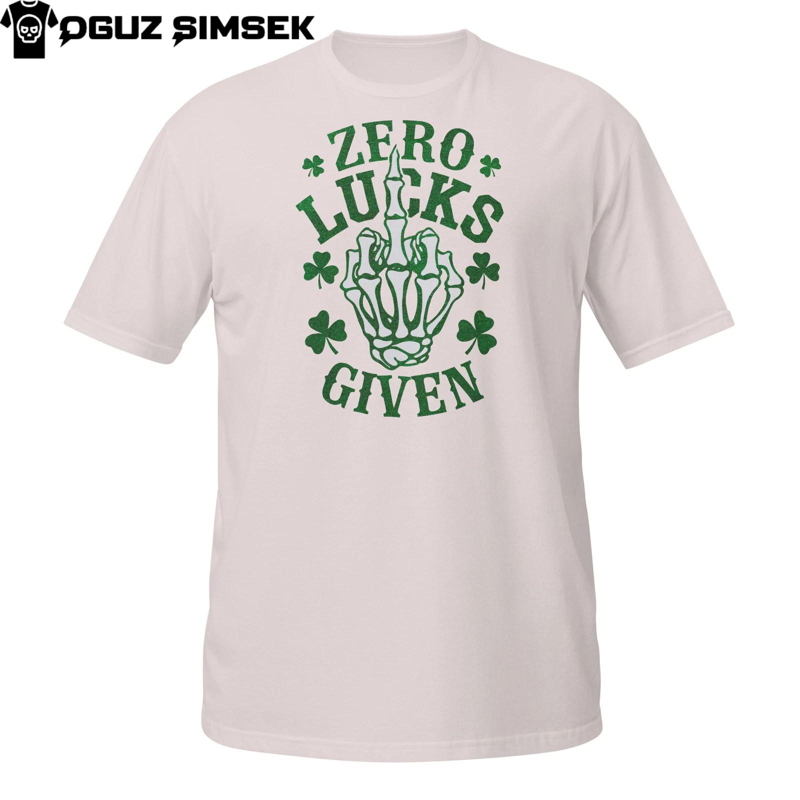 Zero Lucks Given Skeleton Hand T-Shirt Mens Womens Tees Top | Funny Irish Middle Finger Shamrock Tee XL