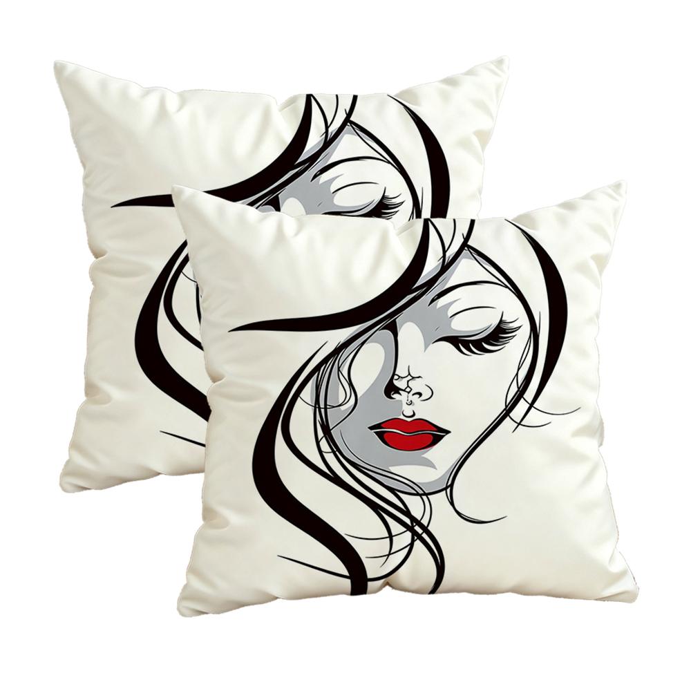 Elegant Girl Face Printed Pillowcasezipper Design, Decorative Pillowcase, 45X45 Cm Pillowcase