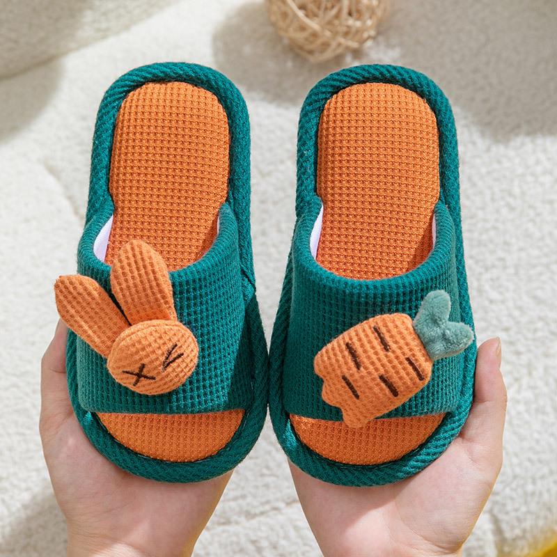 Xinwang Rabbit Linen Slippers for Kids: Summer Indoor Silent Cotton Slippers for Men and Women.