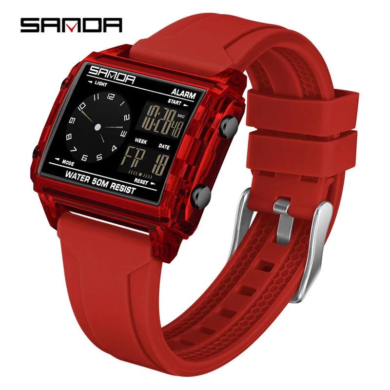 SANDA Fashion Trend Electronic Watches for Man Waterproof Sports Clock Outdoor Casual LED Luminous Digital Chronograph Watches