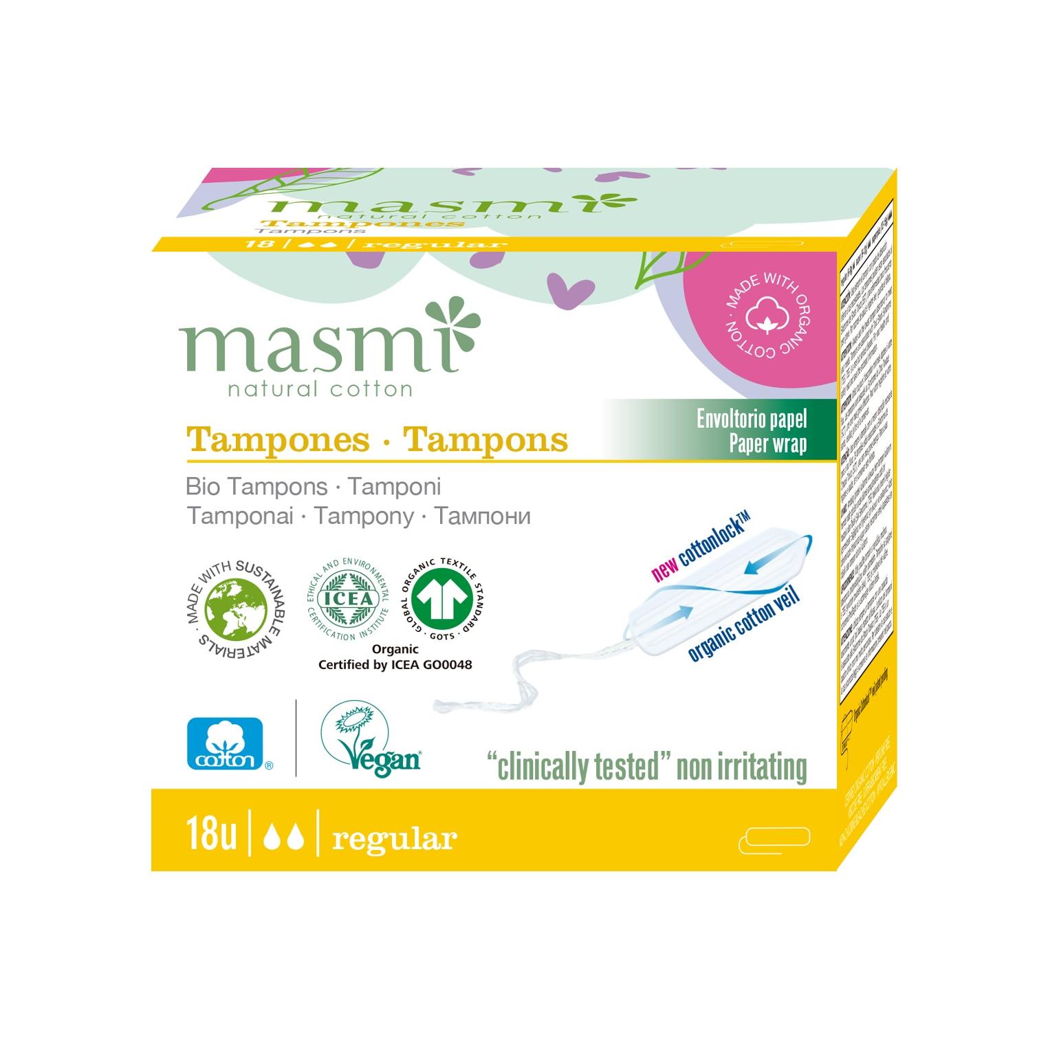 

Органические тампоны Regular без аппликатора Masmi 18 шт.