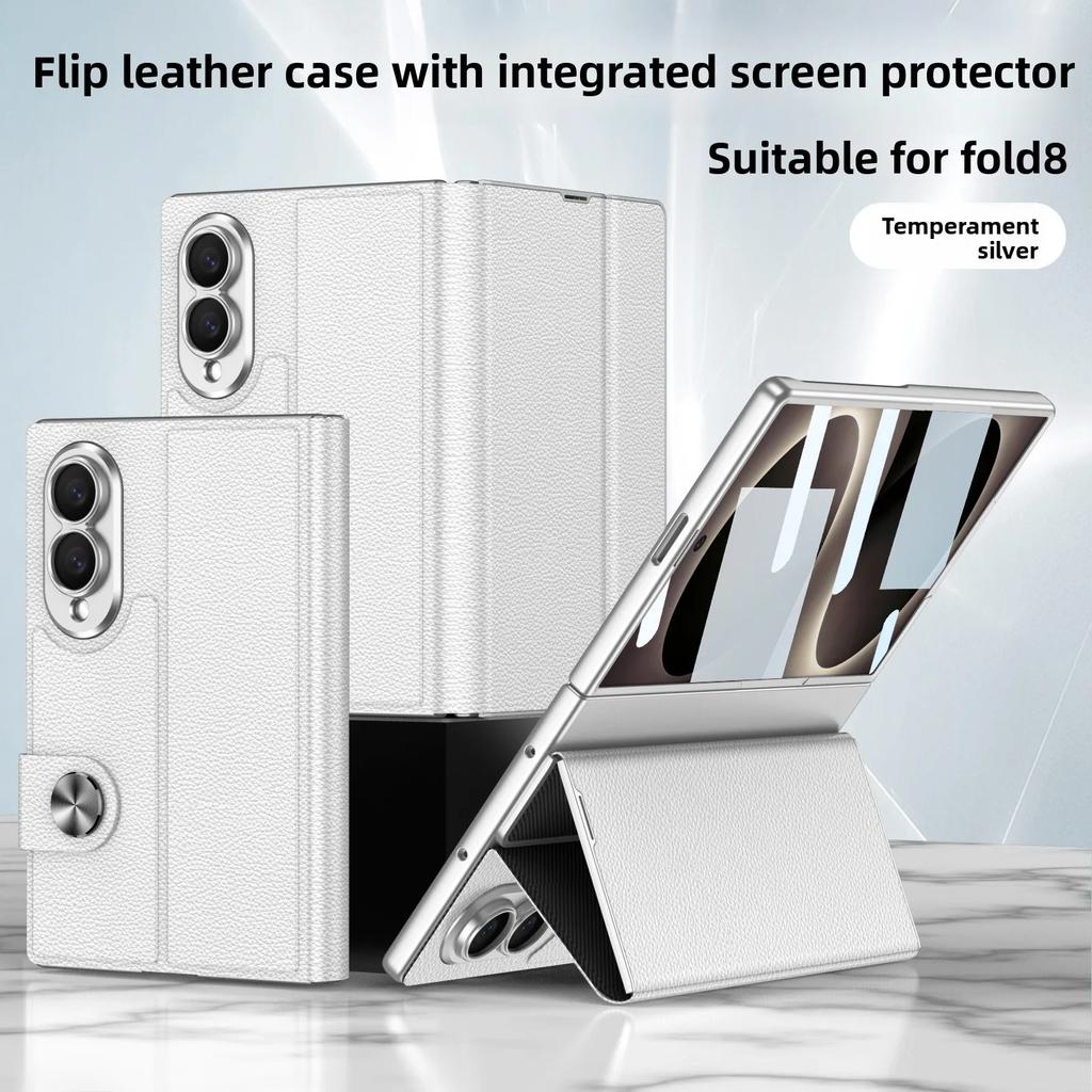 Luxus Business Flip Leder Displayschutz Hülle für Samsung Z Fold 8 Breite Stoßfeste Scharnierabdeckung Ständer Schlanke Passform Hülle
