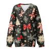 Women's Casual And Fashionable Christmas Print Long-Sleeved Top