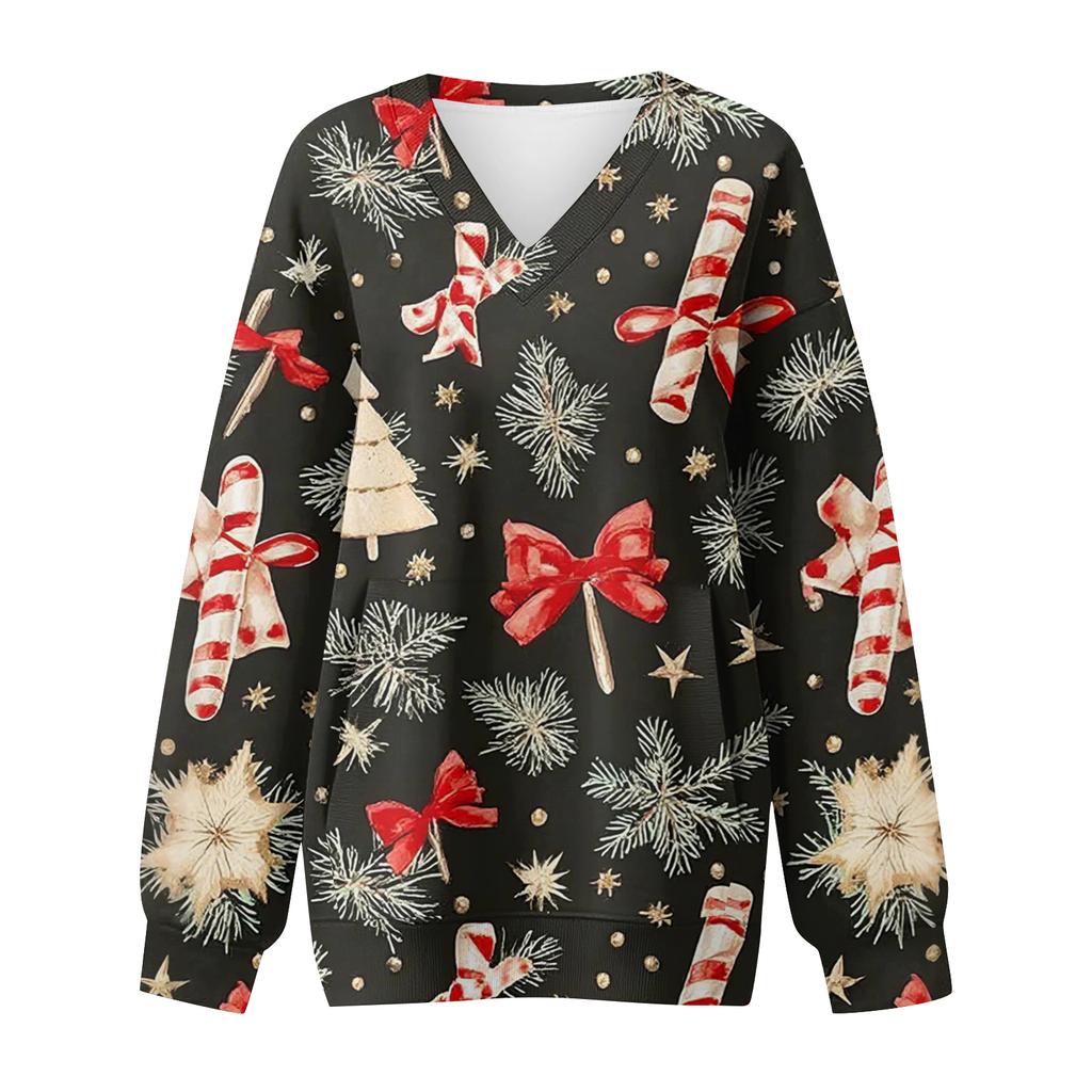 Women's Casual And Fashionable Christmas Print Long-Sleeved Top