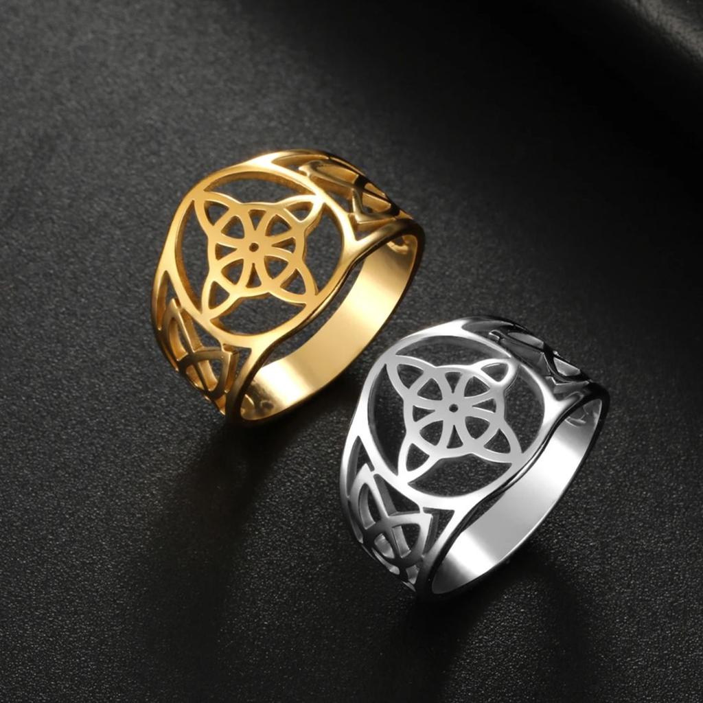 Dawapara Prsten s čarodějnickým uzlem pro ženy Nerezová ocel Keltský uzlový prsten Amulet čarodějnictví Wicca šperky Dárek na Valentýna