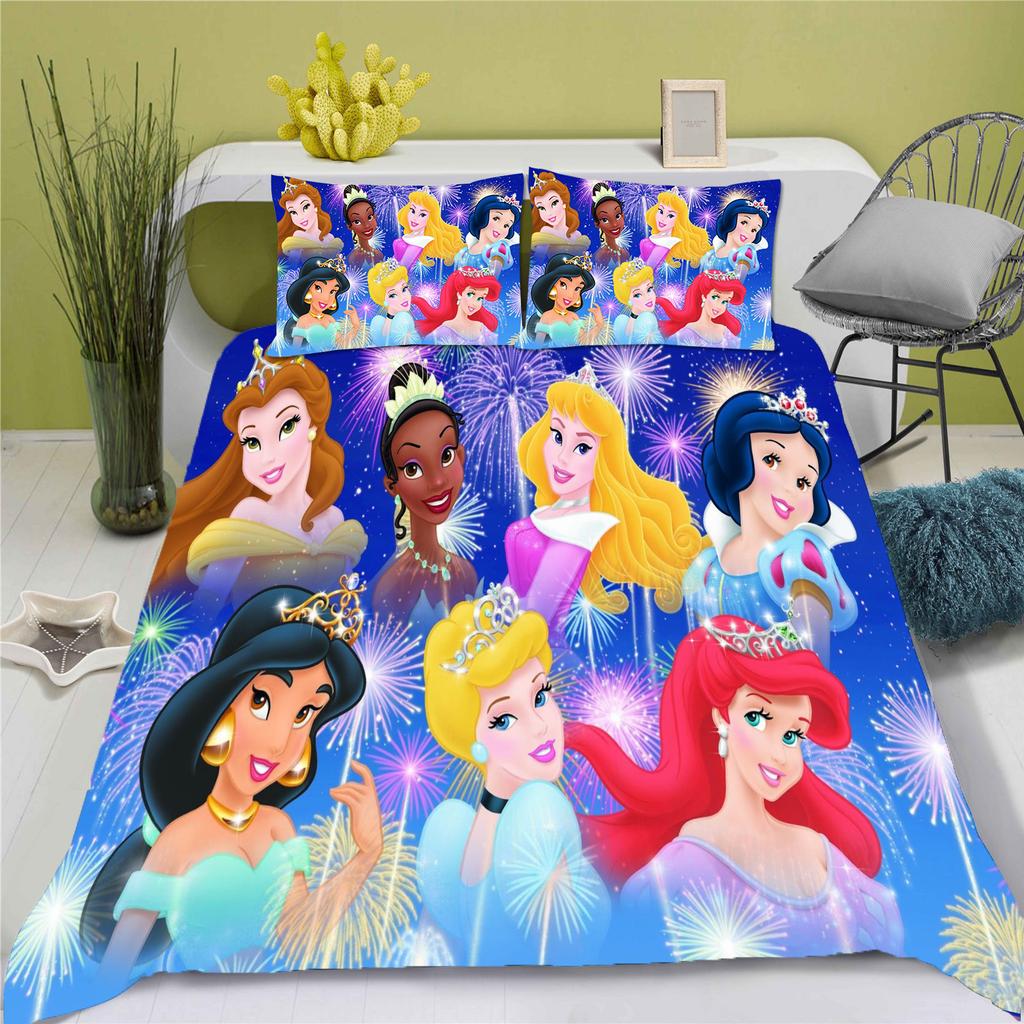 Disney Prinzessin Serie 100% Polyester Bettwäsche Set Bettbezug Für Zuhause 3-teiliges Set 1 Bettdeckenbezug Anime Niedlich Bedruckt Cartoon