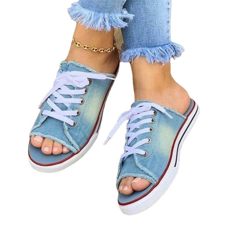 2021 Summer Women's Plus Size Cross-Strap Flat Denim Sandals