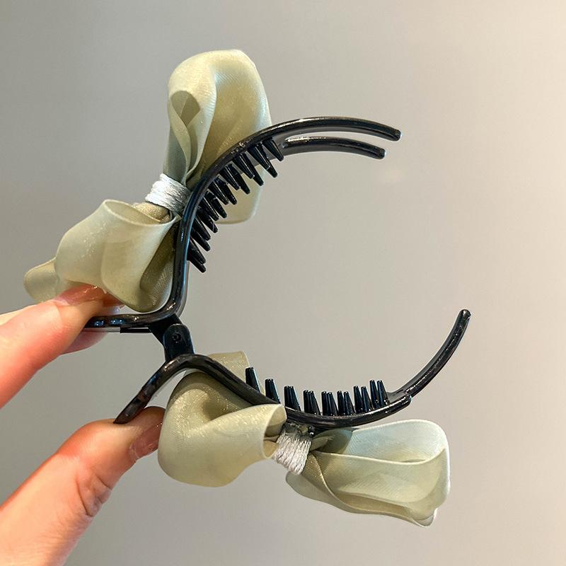 Fashion Mesh Bow Hairpin Versatile Temperament Ponytail Hair Clip For Women Girls Simple Elegant Shark Clip Hair Accessories