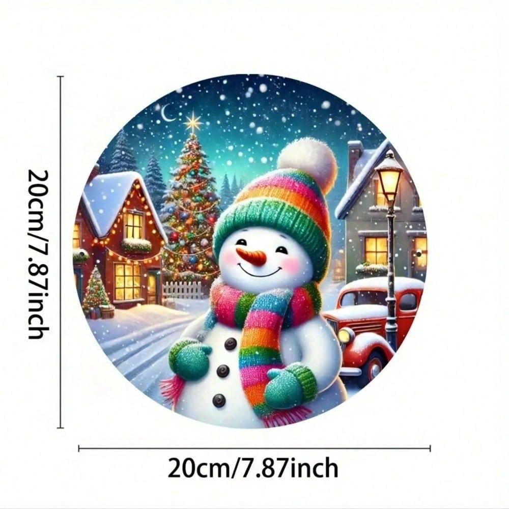 Vintage Santa Snowman Metal Sign Round Wall Art Holiday Home Decor Farmhouse Bar Aluminum