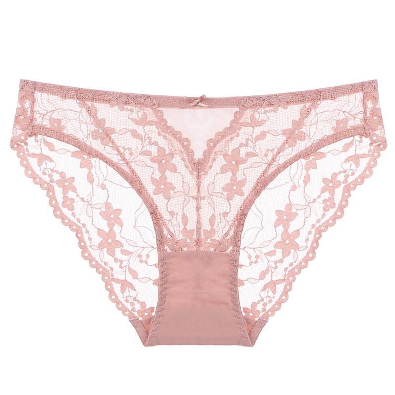 Womens Low-Waist Lace Mesh Underwear Breathable Hip-Lifting Briefs Cotton Crotch Daily Wear