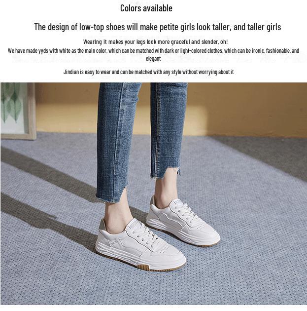 Pantofi de damă albi din piele naturală 2025 - Stil nou, asortați, pantofi sport de primăvară plați, de bază, pentru studenți