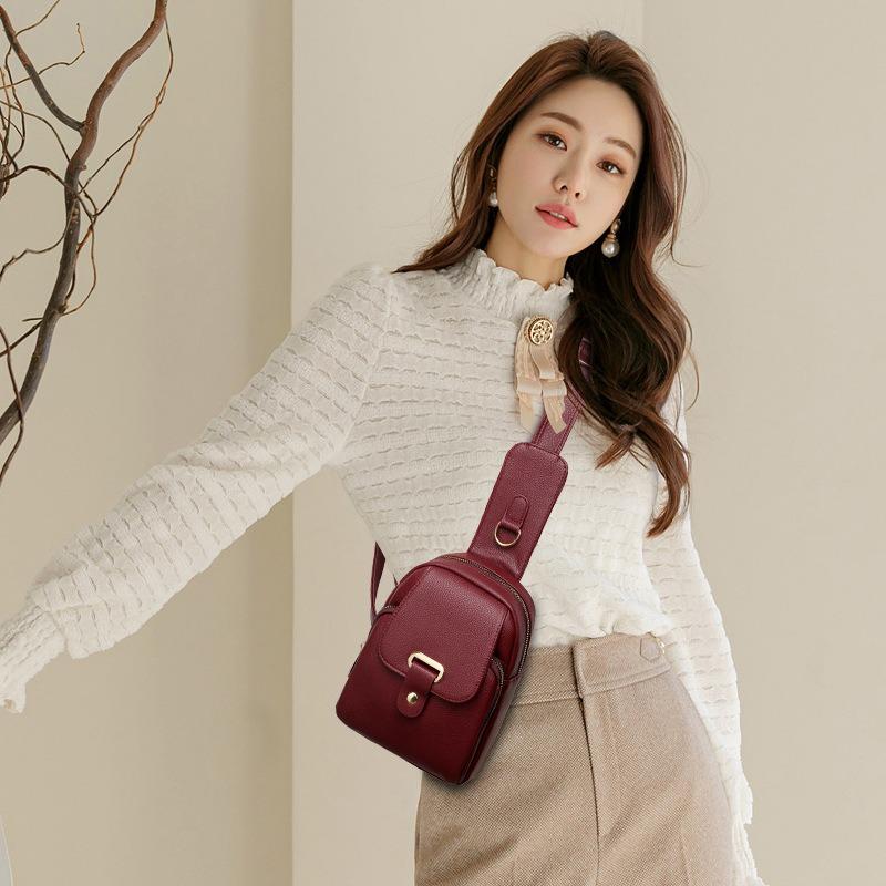 Women's Bag New Pu Crossbody Breast Bag Fashionable and Simple Solid Color Shoulder Bag Light Casual Travel Bag