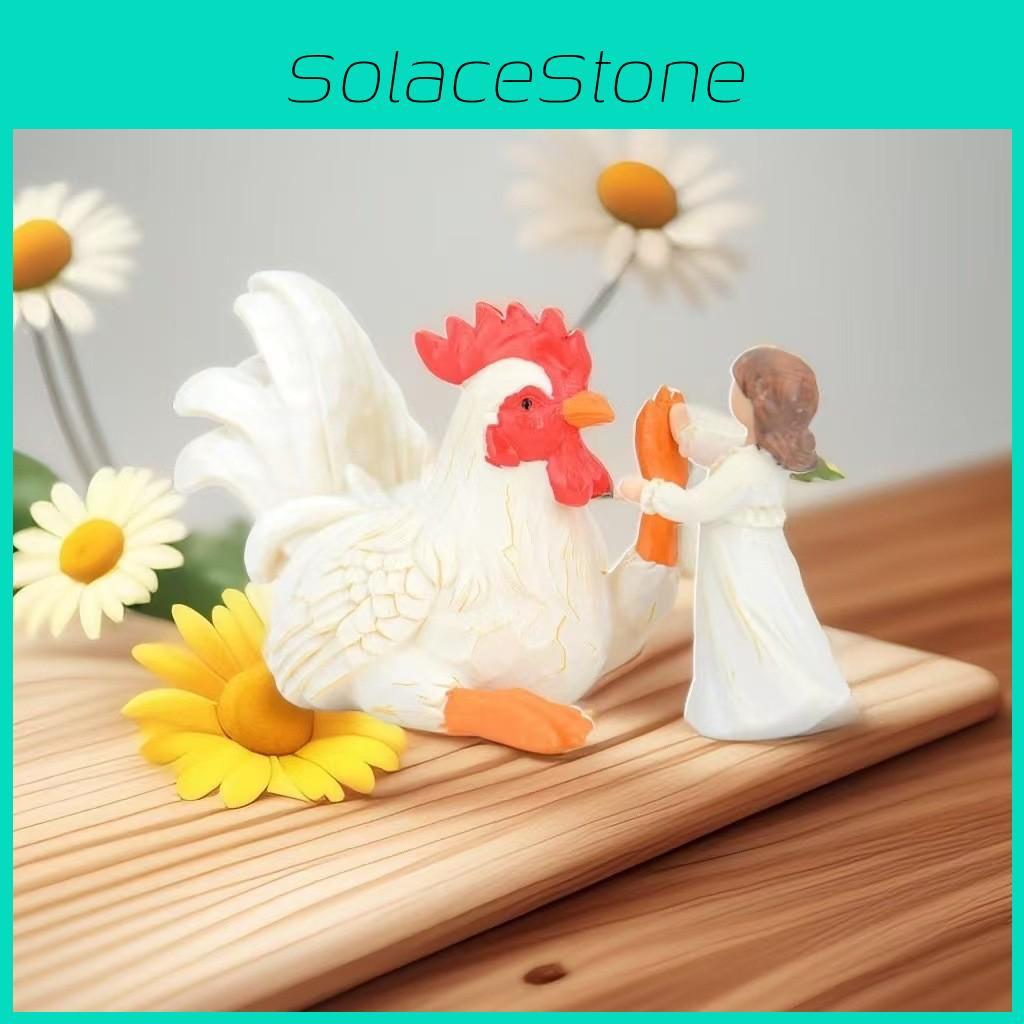 White Rooster Stunning And Girl Resin Figurine For Rustic Charm In Home Decor