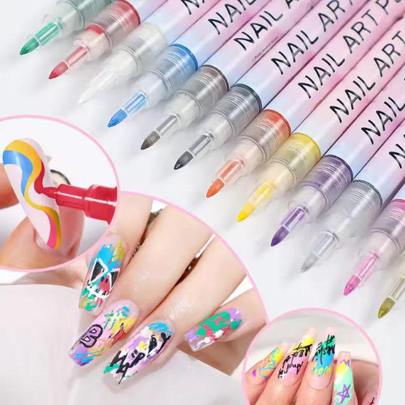 12Pcs Nail Art Pen Marker Set - 0.5mm Fine Tip for Precise Graffiti Drawing