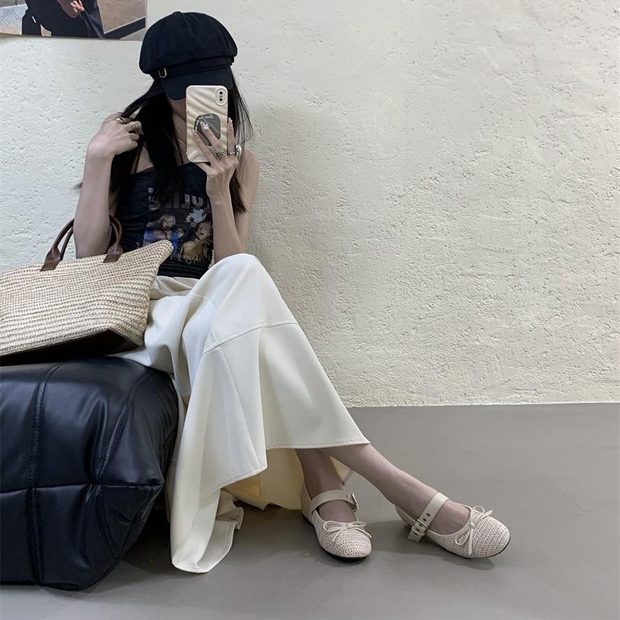 Su Yinyin Has the Same Bow Elastic Band Mary Jane Shoes Flat Soft Waxy Ballet Shoes Women's Single Shoes