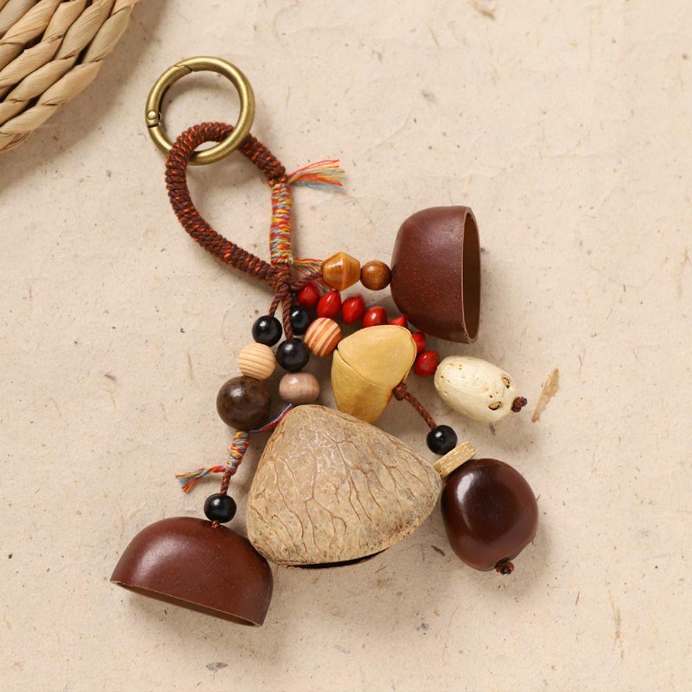 Sound Heal Natural Fruit Shell Keychain Bohemian Style DIY Hand-Cranked Wind Chime Gift Handmade Fruit Shell Wind Chime Ornament