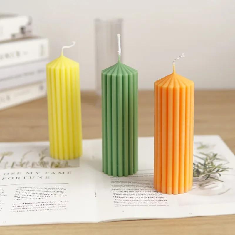 Striped Peaked Cylindrical Plastic Candle Molds DIY Coarse Gear Column Aromatherapy Candles Making Supplies Acrylic Mold Kit