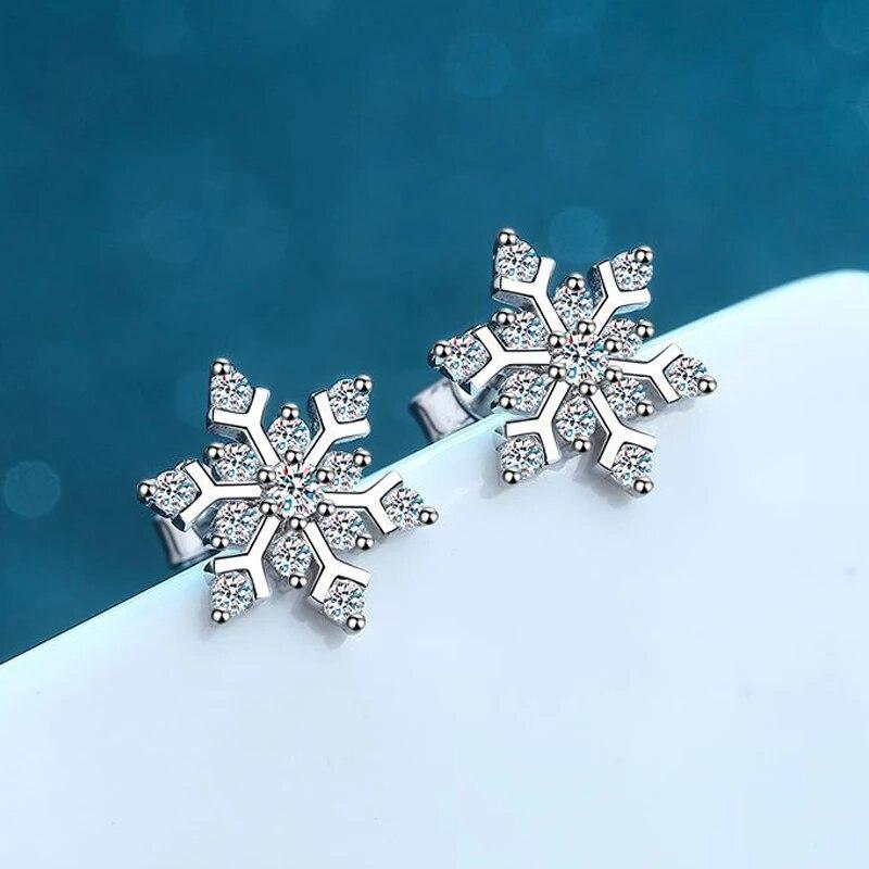 D-Farbtest bestanden, Moissanit-Ohrstecker, Damen-Schneeflocken-Ohrring, 925er-Sterlingsilber, rhodiniert, glitzernder, feiner Schmuck, Geschenk