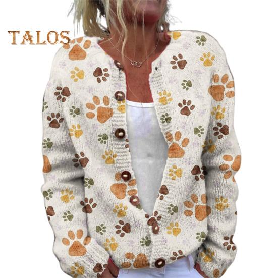 Dámský svetr Cardigan s kulatým výstřihem, dlouhým rukávem, 3D květinovým vzorem, zapínání na knoflíky, pletená bunda, zesílená teplá podzimní zimní top