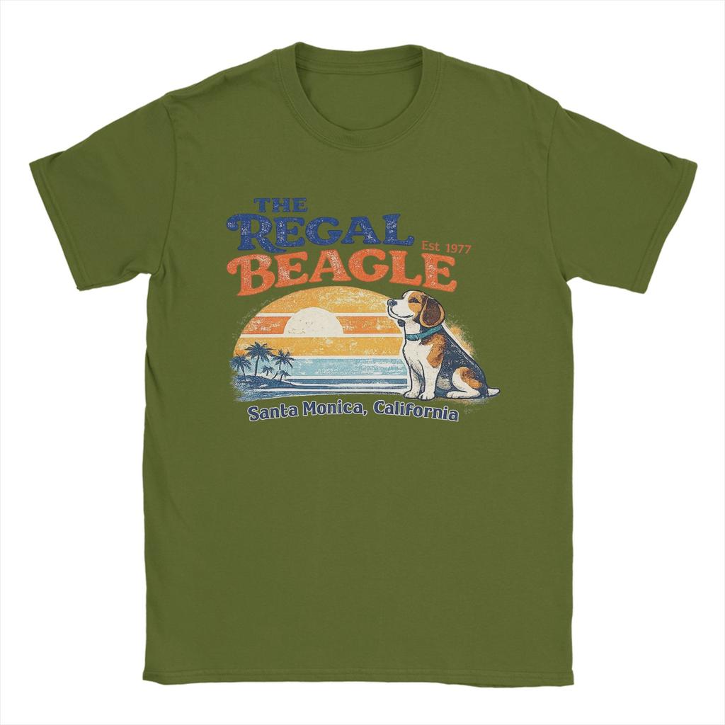 Vintage the Regal Beagle Est 1977 Santa Monica Kalifornien Herren T-Shirts Lässige T-Shirts Kurzarm O-Ausschnitt T-Shirt Baumwolle Einzigartig