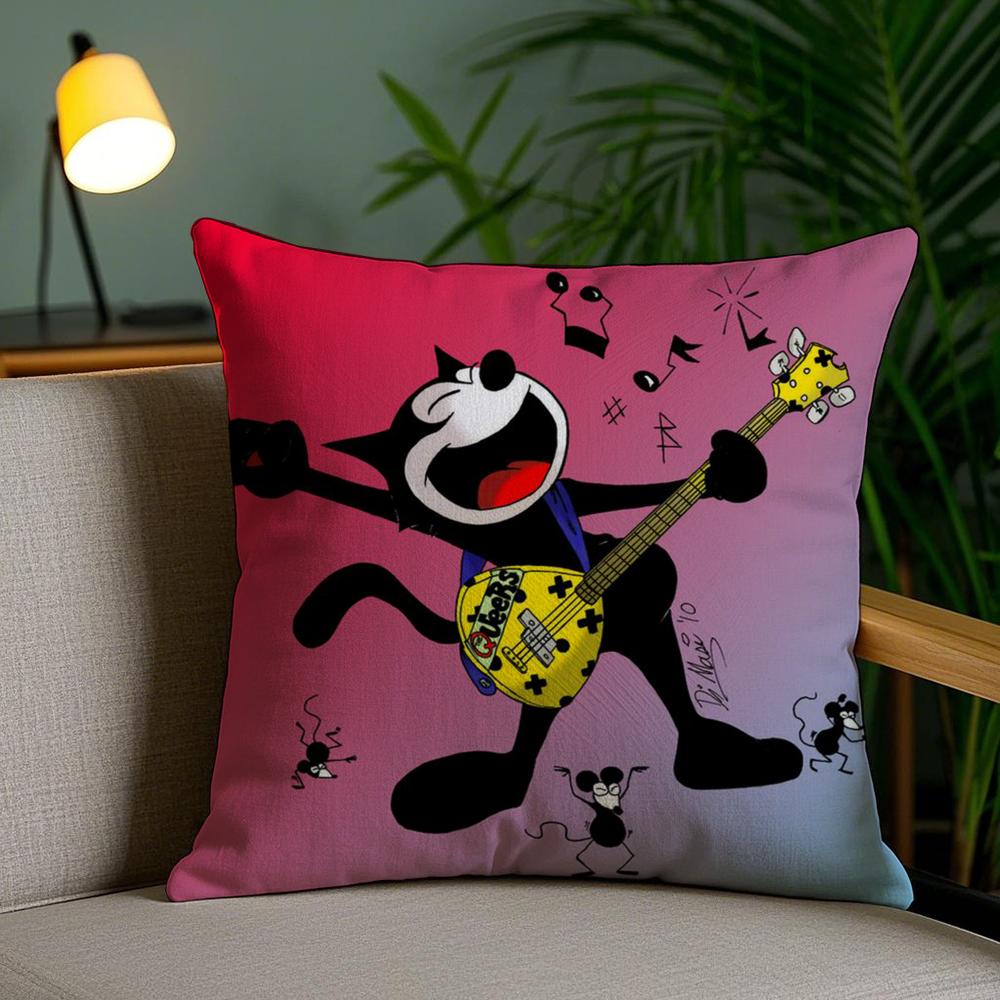 F-Felix The Cat Exquisite Cushion Cover Soft Short Plush Double-Sided Printing Home Decor Machine Washable Pillow Case Gift