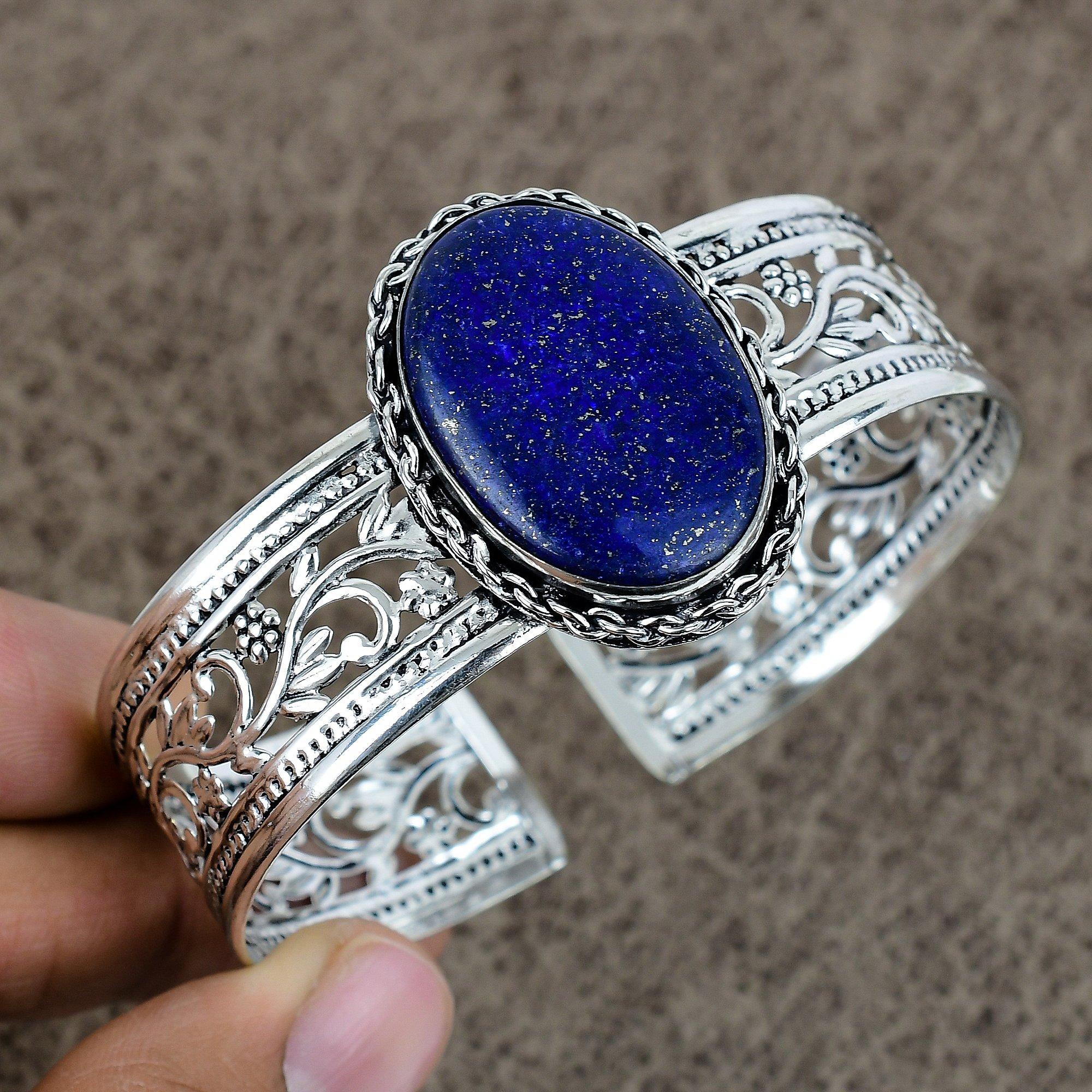 

Lapis Lazuli Gemstone Handmade 925 Sterling Silver Cuff Bangle Adjustable KKG-166