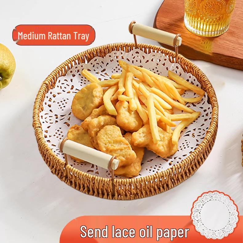Gewebter Rattan Snack- und Obstteller - Gebäck-, Kuchen-, Brot- und Trockenfrüchtekorb für Wohnzimmer