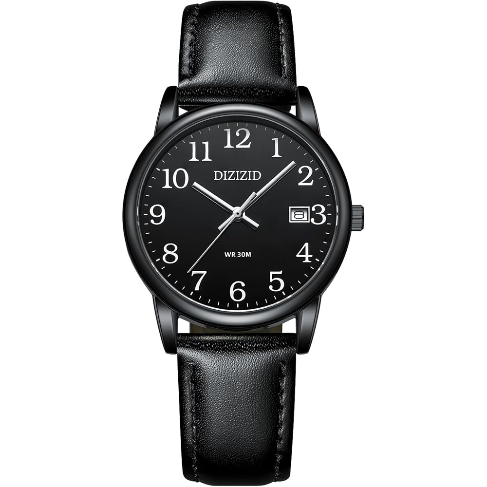 DIZIZID Men s Analog Waterproof Watch Black Leather Band Classic Date Slim Unisex
