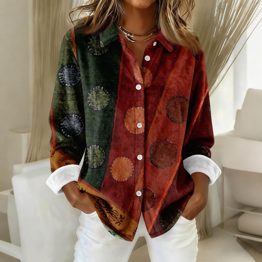 Camicia da donna, camicetta, stampa, bottoni, manica lunga, casual, basic, colletto, regolare