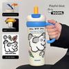 Cute Giant Large-Capacity Thermos Cup with Handle for Car Use, Ice-Retaining Cup with High Aesthetic Value and Straw