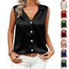 Women's Fashionable Casual Satin V-Neck Button-Down Sleeveless Loose-Fit Cardigan