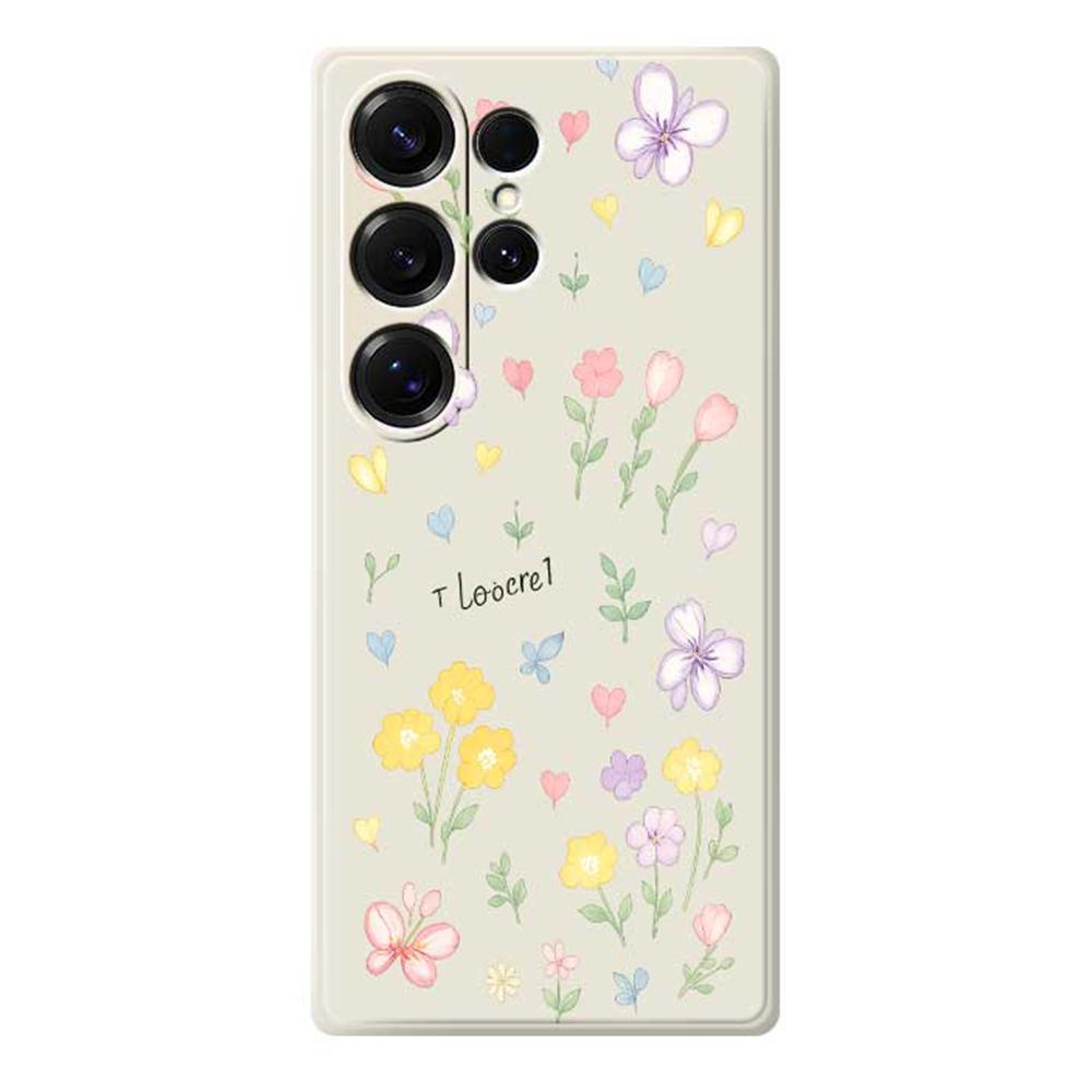 For Samsung Galaxy S25 Ultra Case Small Flowers Pattern Printing Straight Edge TPU Phone Back Cover