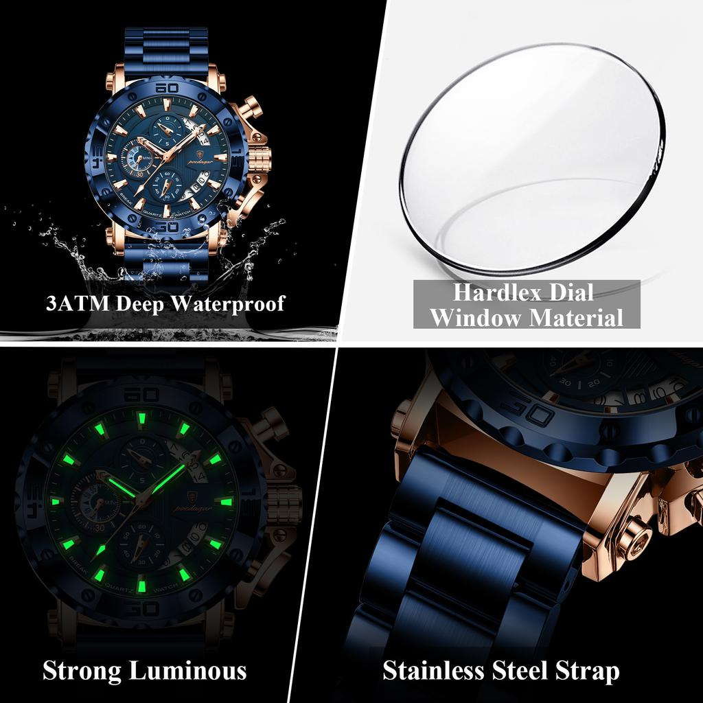 Stainless Steel Watch for Men with Large Dial Quartz Men Watches Fashionable Luxury Business Watches for Men Watches