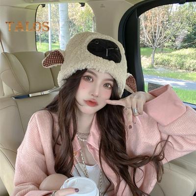 Cappello Invernale da Donna Forma di Testa di Agnello Cartone Animato Pile Spesso Protezione per le Orecchie Cupola Ritenzione del Calore Accessorio per Foto all'Aperto Berretto Quotidiano