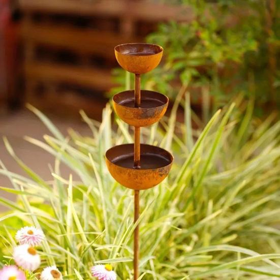 Metal Bird Bath with Stake for Outside 26.77 Inch Tall Free Standing 3-Tier Bird Feeder Bowl for Outdoor Garden Patio Yard Decor